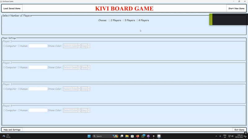 Kivi Board Game - Main menu and player configuration